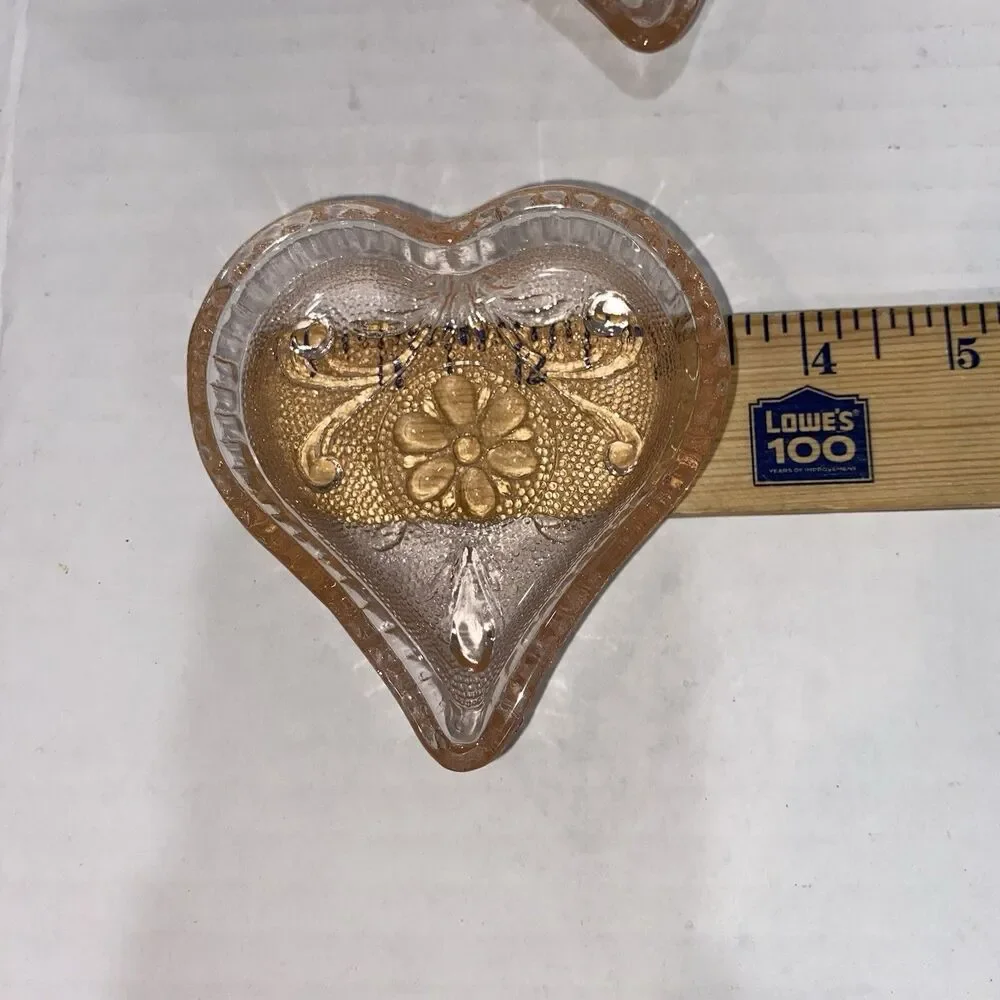 Vintage Indiana Glass Pink Tiara Sandwich Heart Floral Pattern Trinket Dish (2)